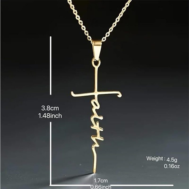 4PCS Faith Necklace For Women Christian Cross Faith Word Church Prayer Religious Pendant Necklace Christian Religious Jewelry Gift,2 Gold 2 Silver - Image 6