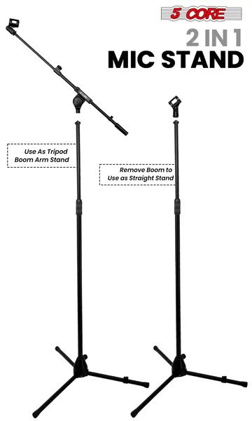 5 Core Mic Stand Adjustable Microphone Stands Floor W 180° Rotating Telescoping Metal Boom Arm - Image 4