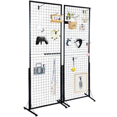 61 X170.7 Cm Grid Wall Panels Tower, 2 Packs Wire Gridwall Display Racks With T-Base Floorstanding, Double Side Gridwall Panels For Art Craft Shows, Retail Display With Extra Clips And Hooks