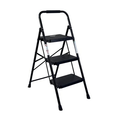 3 Step Ladder, Folding Step Stool with Wide Anti-Slip Pedal, Sturdy Steel Ladder,  Lightweight, Portable Steel Step Stool
