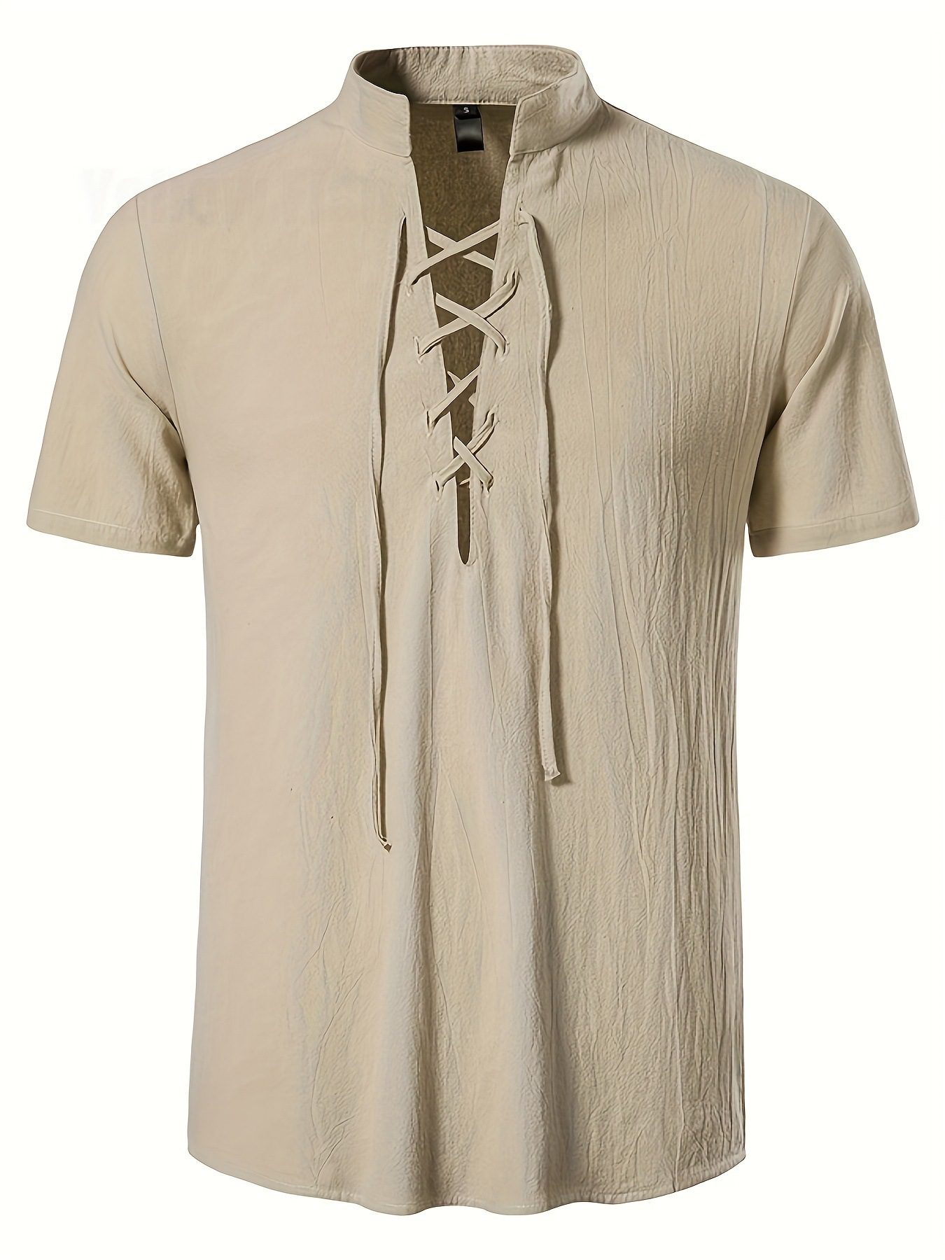 Mens Short-sleeve Casual Henley-neck Large-size Beach Shirt - Image 9