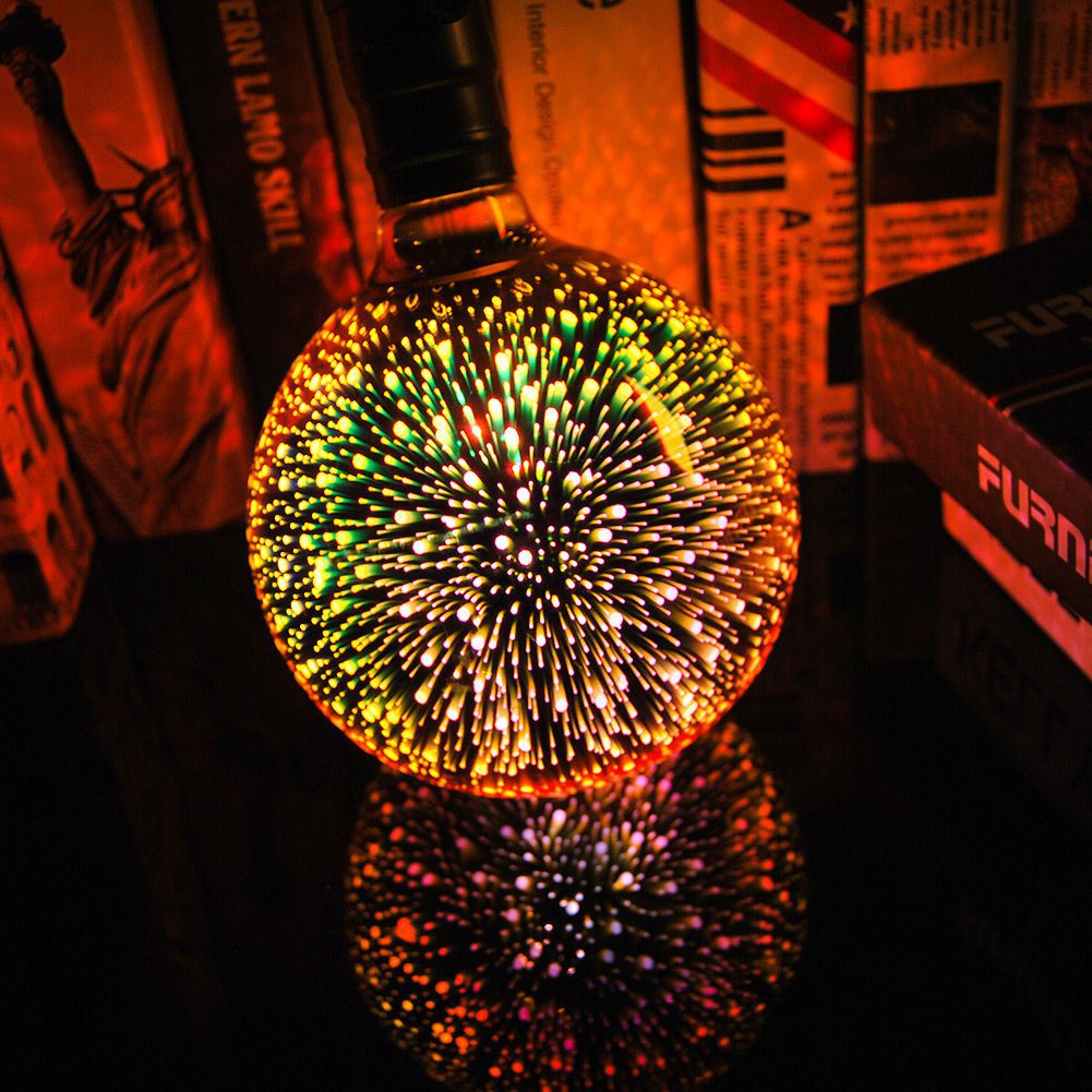 مصباح LED ثلاثي الأبعاد بتأثير الألعاب النارية (RGB) وقاعدة E27 - تصميم "إديسون" كلاسيكي (ريترو) - إضاءة ملونة - مناسب لديكور المنزل وعيد الميلاد - الصورة 3