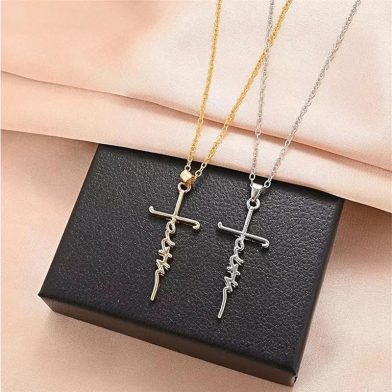 4PCS Faith Necklace For Women Christian Cross Faith Word Church Prayer Religious Pendant Necklace Christian Religious Jewelry Gift,2 Gold 2 Silver
