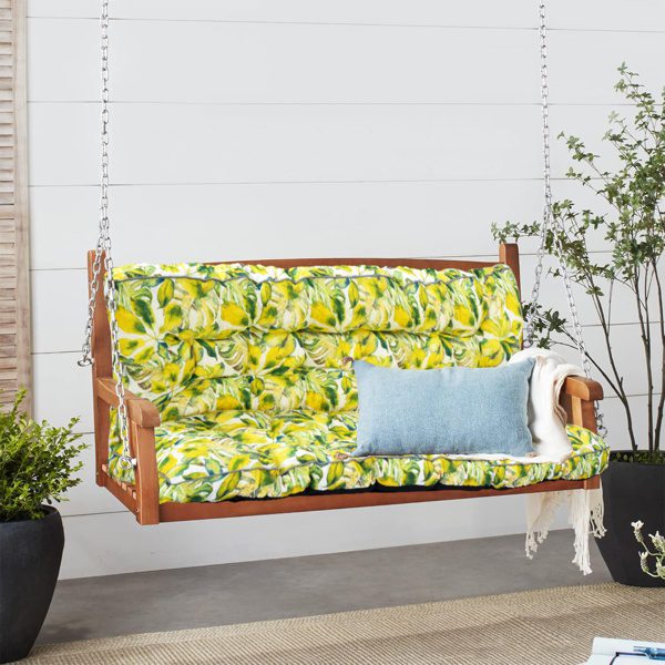 Outdoor Swing Cushions 63 Inch, Waterproof 4in Thick Porch Swing Cushion Replacement With Backrest And Ties, Comfortable 2-3 Seat Pation Swing Pad For Backyard, Garden, Lawn, Outdoor Furniture-Caisu