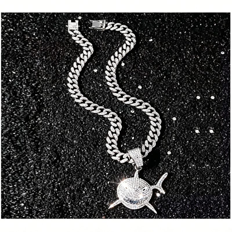 13mm Width Football Pendant Necklace,rhinestone Gold-plated Shark Pendant Necklace, 3D Diamond Gold Zinc Alloy Stainless Steel Religious Zircon - Image 3