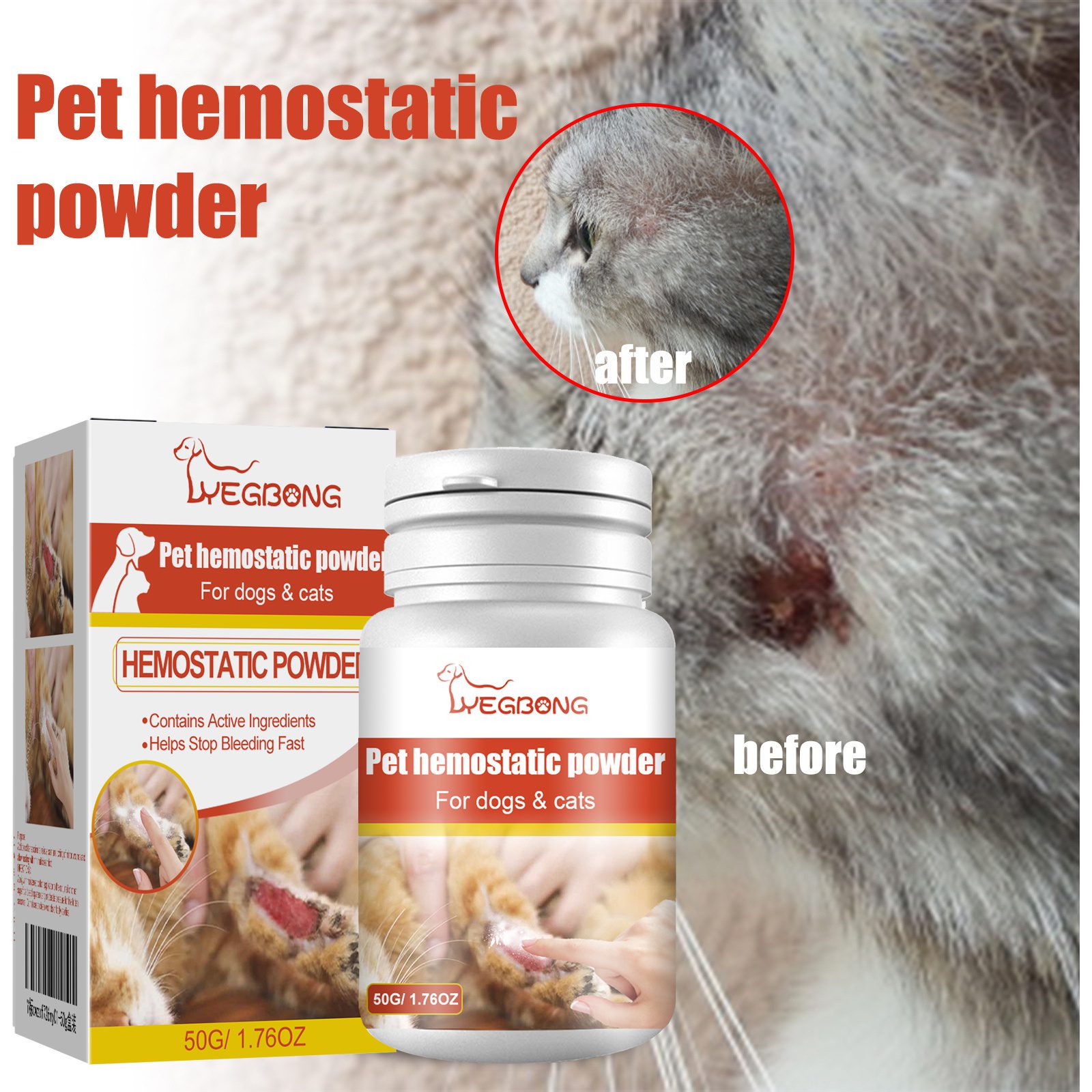 Pet Hemostatic Powder, Fast Bleeding Stop Wound Care Powder For Dogs Cats, Gentle Pet Nail Cut Skin Injury Healing Powder 50g - Image 2