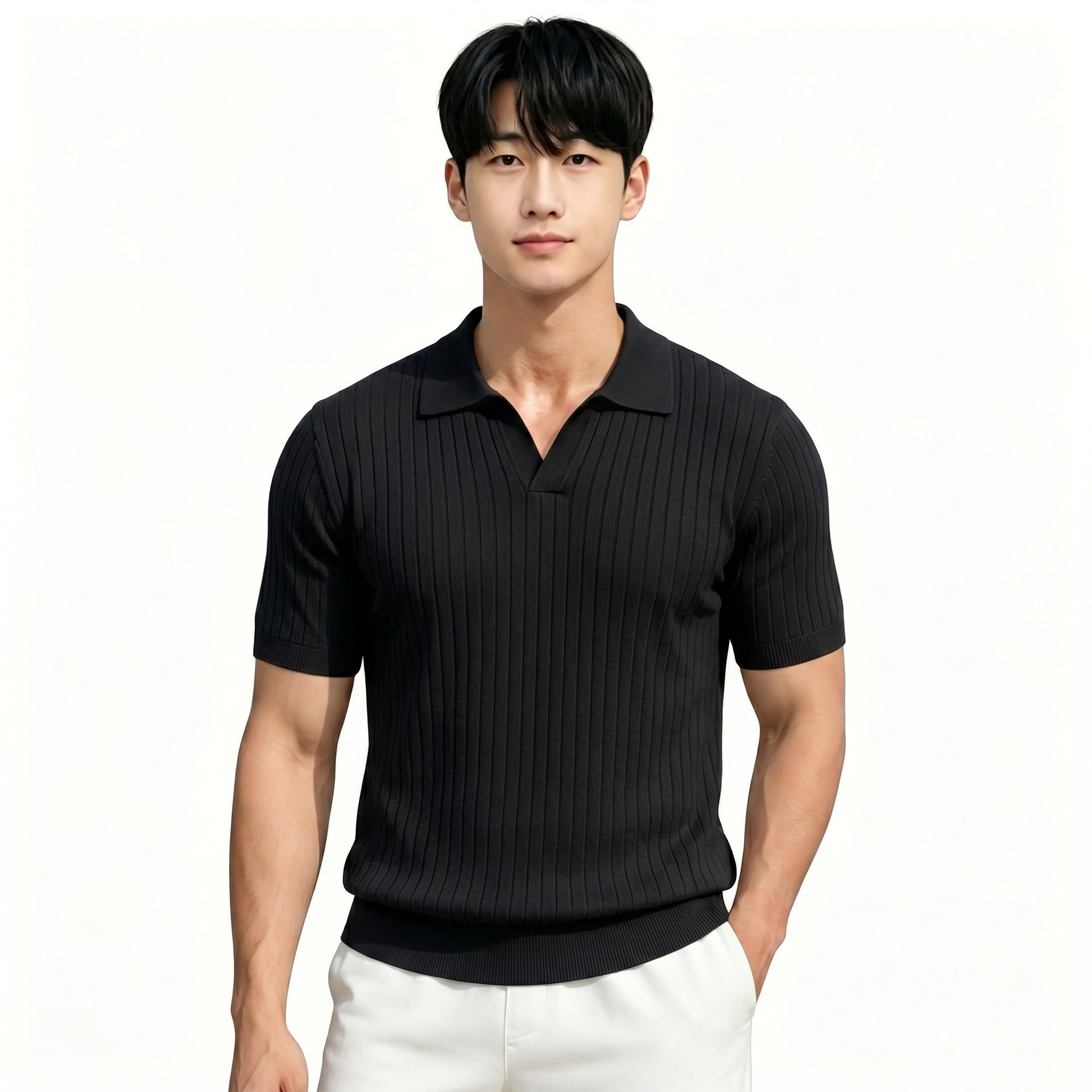 Notch-collar Striped Half-zip Knit T-shirt - Image 5