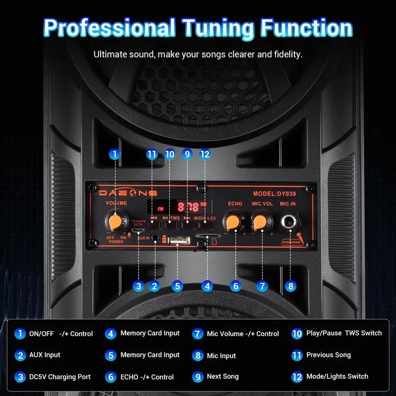 Portable Bluetooth Party Speaker Wireless Karaoke System Lights TWS - Image 7