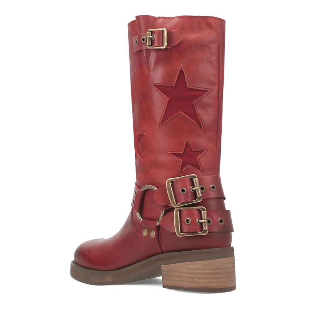 Stitched Belt Buckle Low-heeled Ankle Boots - Image 3