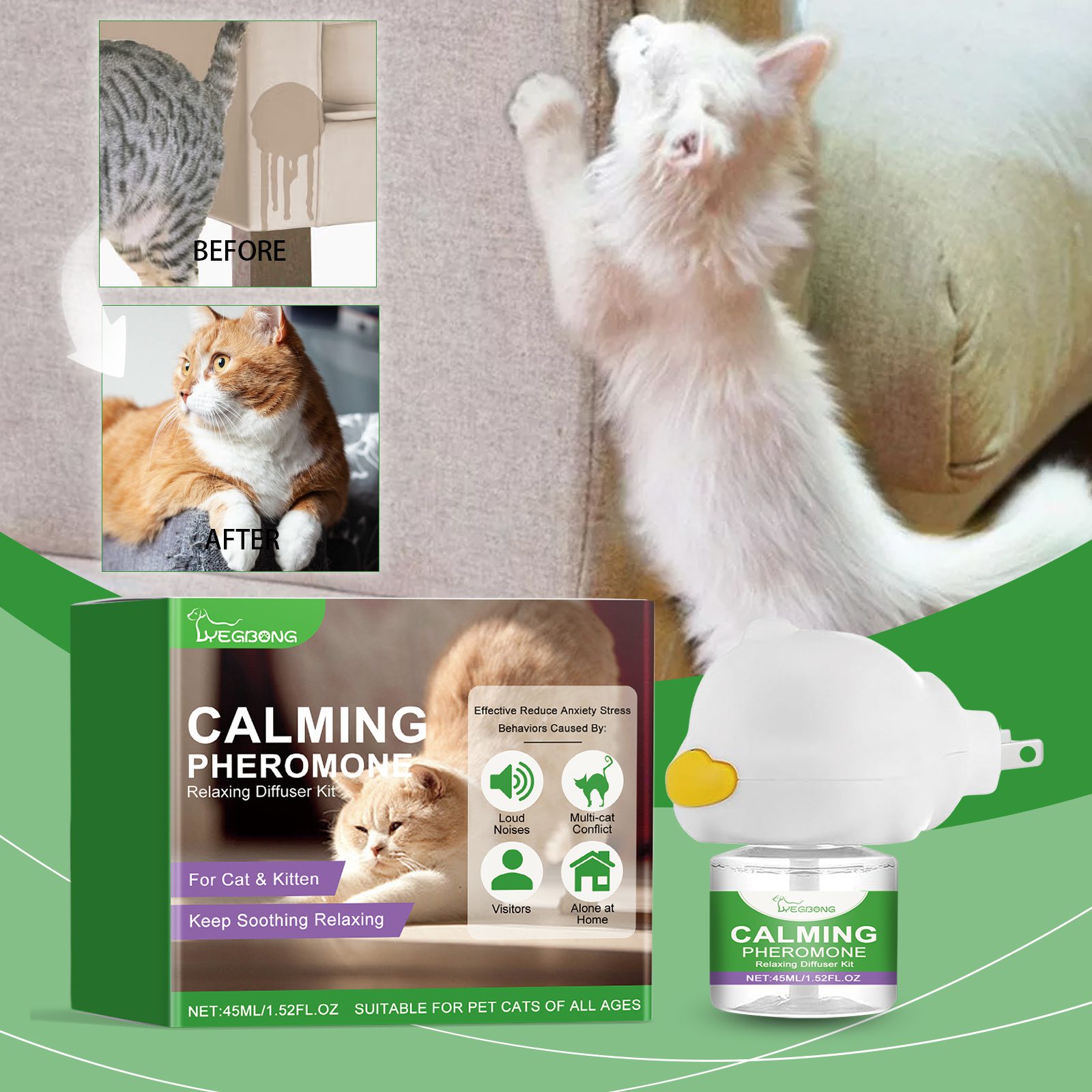 Cat Calming Pheromone Diffuser Kit 45ml, Stress Relief For Anxious Cats & Kittens - Image 2