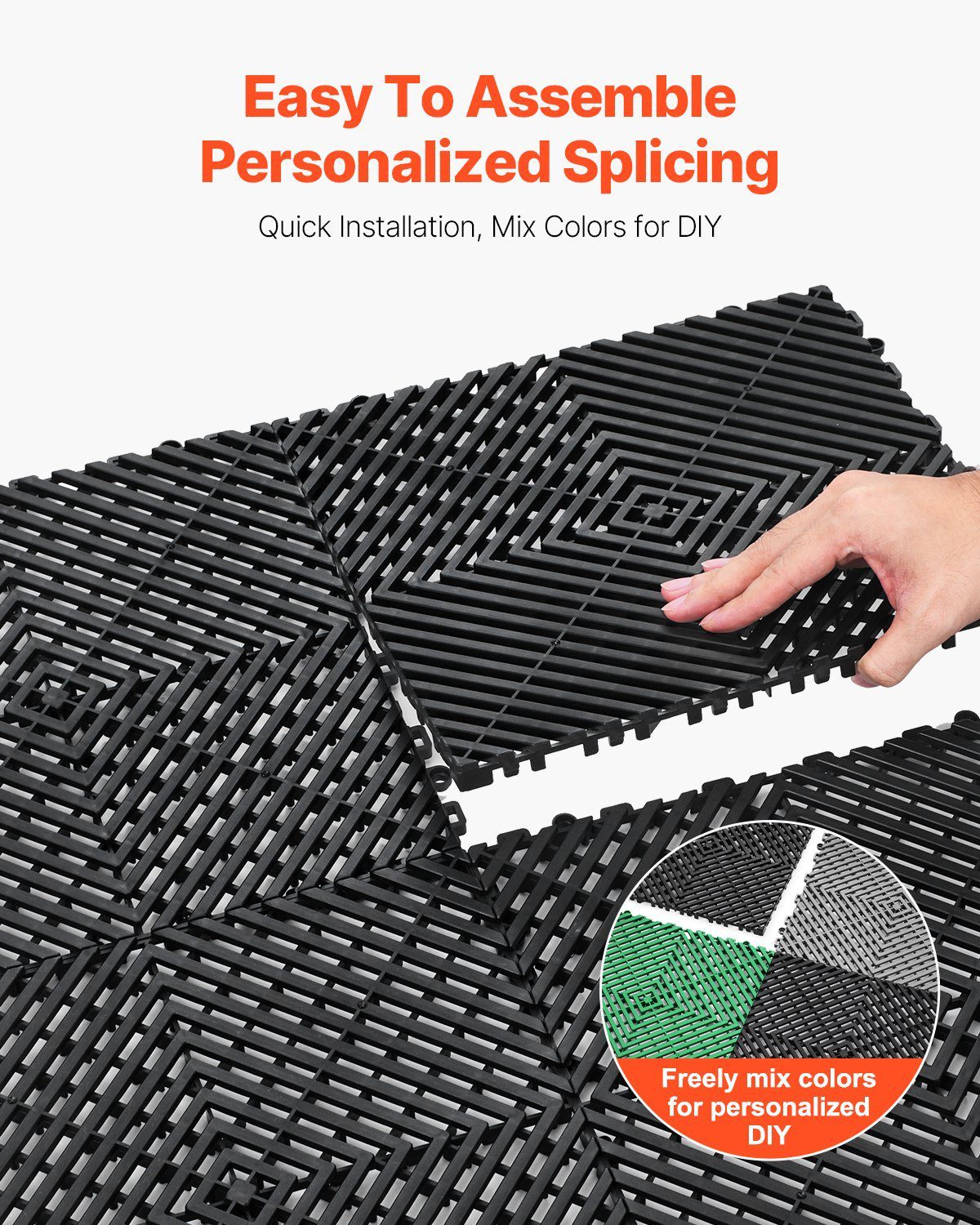 Interlocking Drainage Mat, 12” X 12” Modular Interlocking Cushion, 24 Pcs Splicing Drainage Mats, Non-Slip Black PP Drainage Floor Tile And Shower Mat, For Garage, Garden, Kitchen & Outdoor - Image 5