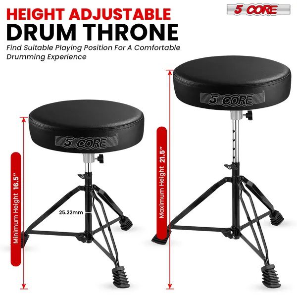 5 Core Drum Throne 3 Inch Thick Padded Comfortable Guitar Stool Double Braced Drummer Chair Height Adjustable Musician Seat For Adults And Kids Black - DS BLKCH BLK - Image 3