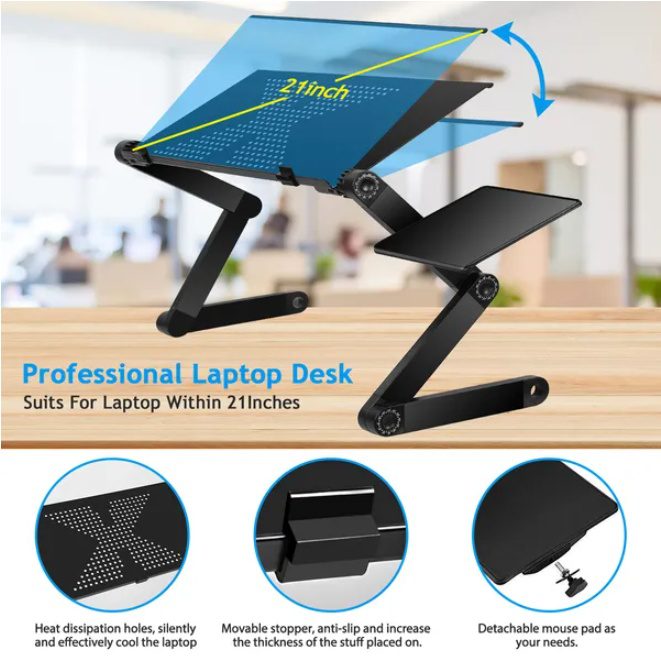 Foldable Laptop Desk With Mouse Board And Aluminum Alloy Tray - Image 4