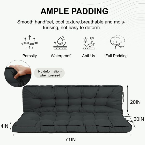 Outdoor Swing Cushions 70 Inch,Waterproof 4in Thick Porch Swing Cushion Replacement With Backrest And Ties,Comfortable 2-3 Seat Pation Swing Pad For Backyard,Garden,Lawn,Outdoor Furniture Dark Blue - Image 4