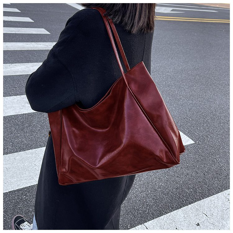 Vintage Women's Tote Bag Athletic Casual Fashion Large Capacity Leather Shoulder Bag Shopper Harajuku Simple Handbag - Image 7