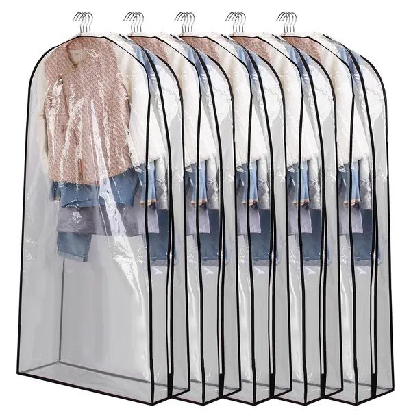 5 Pack Garment Bag For Hanging Clothes Dustproof Waterproof Hanging Clothes Storage Bag Clear Transparent Suits Cover For Sweater Jacket Coat Dress Shirt - Image 3
