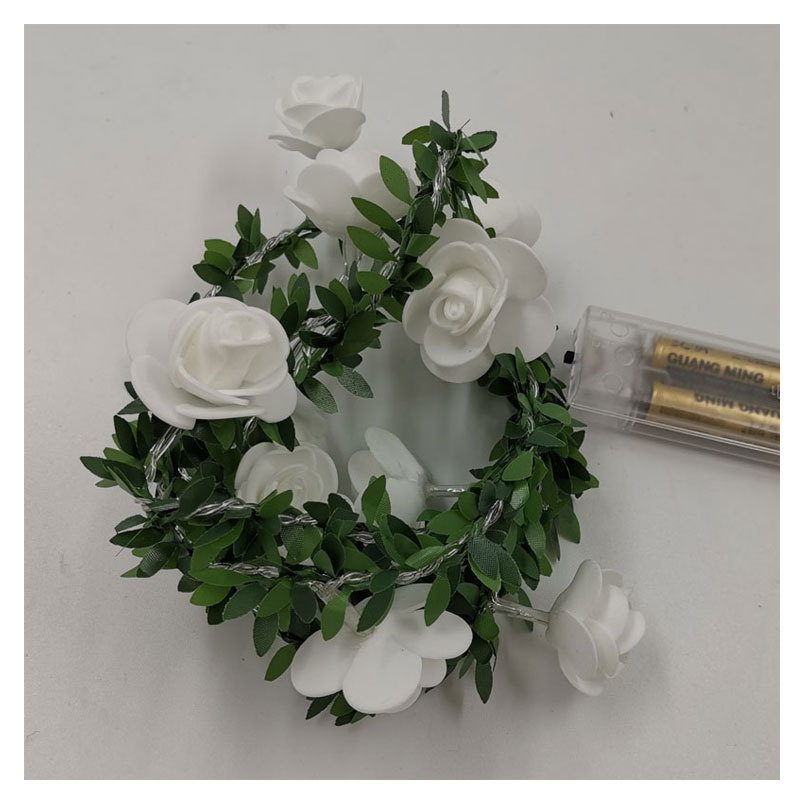 سلسلة إضاءة LED على شكل كرمة زهور الورد مع أوراق خضراء للزينة، تعمل بالبطارية أو USB أو الطاقة الشمسية، أضواء خيالية بيضاء دافئة - الصورة 4