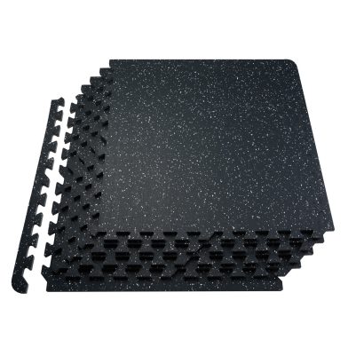 0.56 Inch Thick Gym Floor Mats, 6 Tiles Rubber Top With EVA Foam, 25" X 25" Gym Flooring Workout Mats With 25 Sq.ft Coverage, Interlocking Puzzle Gym Mats For Gym, Home, Garage, Black & White