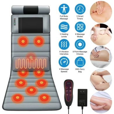 Vibration Massage Mat Full Body & Neck Kneading Massager - 20 Nodes, 3 Massage Modes&Speeds, 9 Vibration Settings, 3-Level Lumbar Heat, Inflatable Waist Pillow - Perfect Gift For Family