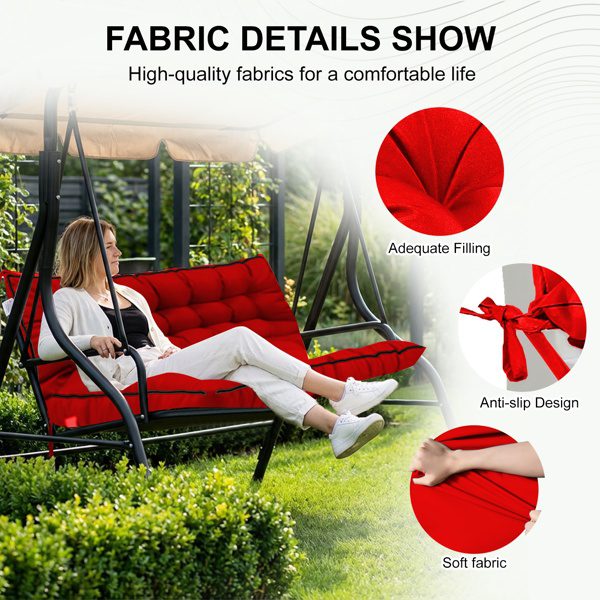 Outdoor Swing Cushions 55 Inch,Waterproof 4in Thick Porch Swing Cushion Replacement With Backrest And Ties,Comfortable 2-3 Seat Pation Swing Pad For Backyard,Garden,Lawn,Outdoor Furniture Red - Image 5