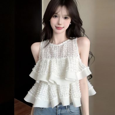 Sweet Sleeveless Double-layer Ruffled-edge Blouse