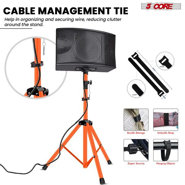 5 Core Speaker Stand Pair Height Adjustable PA DJ Tripod Studio Monitor Stands W 35mm Compatible Insert - SS ECO 2PK ORG WoB - Image 4