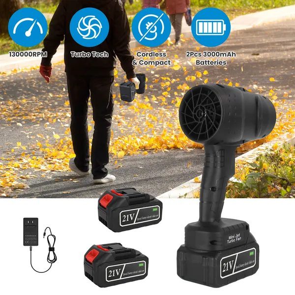 منفاخ صغير لاسلكي بسرعة 130000RPM، محرك قوي بقدرة 1000W مع تقنية التيربو - ضغط هواء 550g وقوة نفخ 600g، مخرج هواء 64mm لتنظيف الحطام الثقيل - الصورة 5
