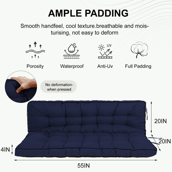 Outdoor Swing Cushions 55 Inch,Waterproof 4in Thick Porch Swing Cushion Replacement With Backrest And Ties,Comfortable 2-3 Seat Pation Swing Pad For Backyard,Garden,Lawn,Outdoor Furniture Dark Blue - Image 3