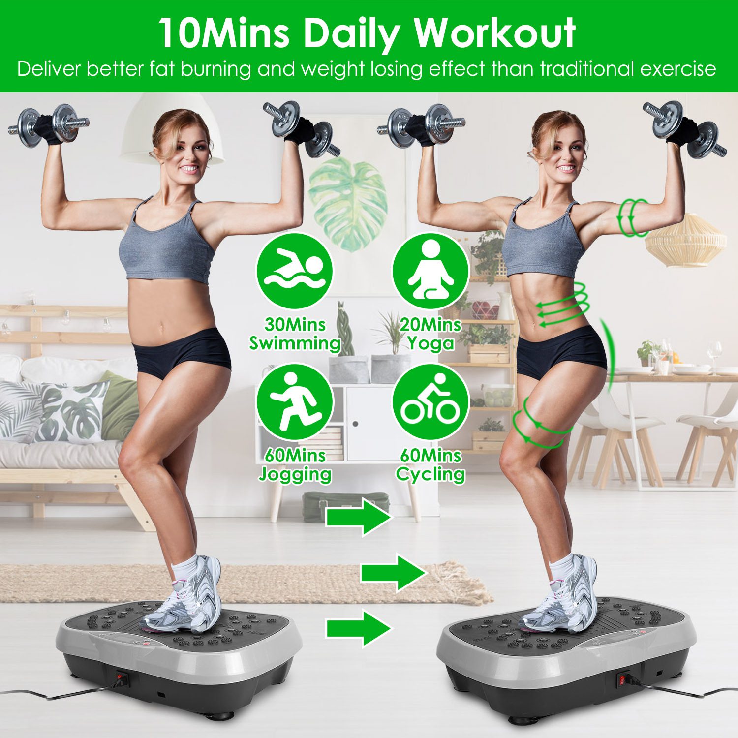 1Pc Vibration Exercise Machine With Resistant Bands For Spring Summer Fitness Remote Control Whole Body Vibration Platform Workout Equipment Home Fitness Training Equipment For Weight Loss Fat Burner - Image 10