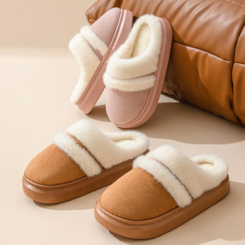 Fashion Warm Cotton Slippers For Women Leisure Thick Bottom Non-slip Plus-velvet House Shoes Winter Bedroom Floor Suede Slipper - Image 6