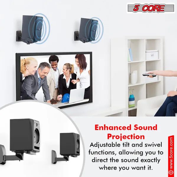 5 CORE Speaker Wall Mount Adjustable Shelf Holder Swivel 180 Degree Bookshelf Brackets - 15 Inch Space For Speakers Pair Holds Upto 55lbs - WST 04-15 Pair - Image 3