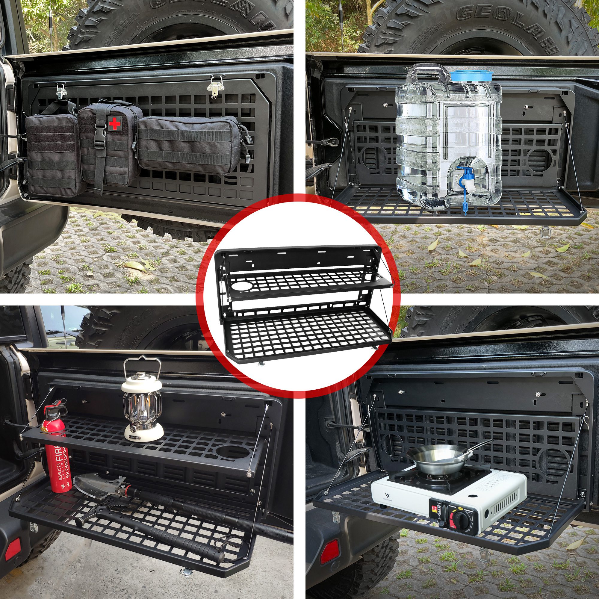 2-Tier Tailgate Table Rear Foldable Storage Cargo Rack Outdoor Camping Desk for 2007-2026 Jeep Wrangler JK&JL 4 Door (Not Fit JK Models with Stock Subwoofer) - Image 4