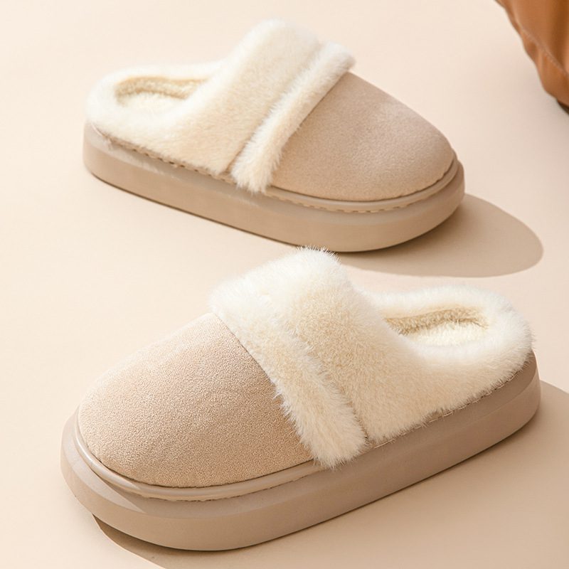 Fashion Warm Cotton Slippers For Women Leisure Thick Bottom Non-slip Plus-velvet House Shoes Winter Bedroom Floor Suede Slipper - Image 9