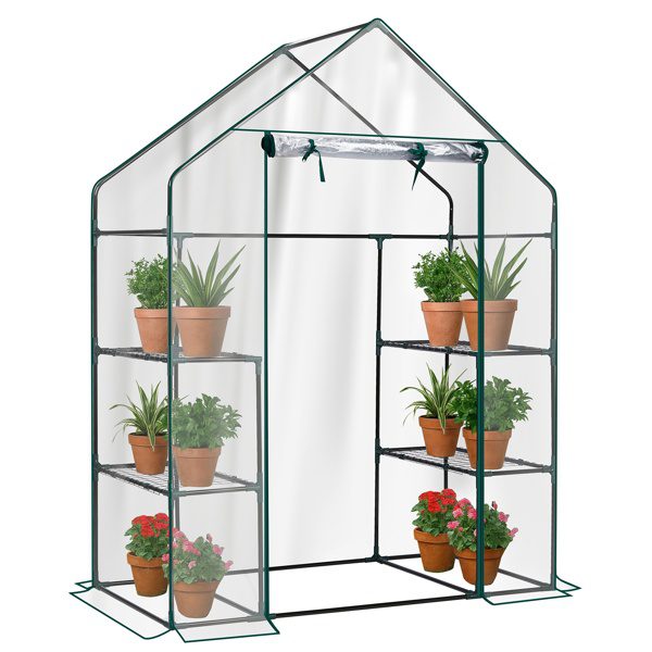 Mini Walk-in Greenhouse With PVC Cover, 4-Shelf Indoor Outdoor Plant Gardening Green House For Garden Backyard, 56inch X 29inch X 77inch, Transparent - Image 9