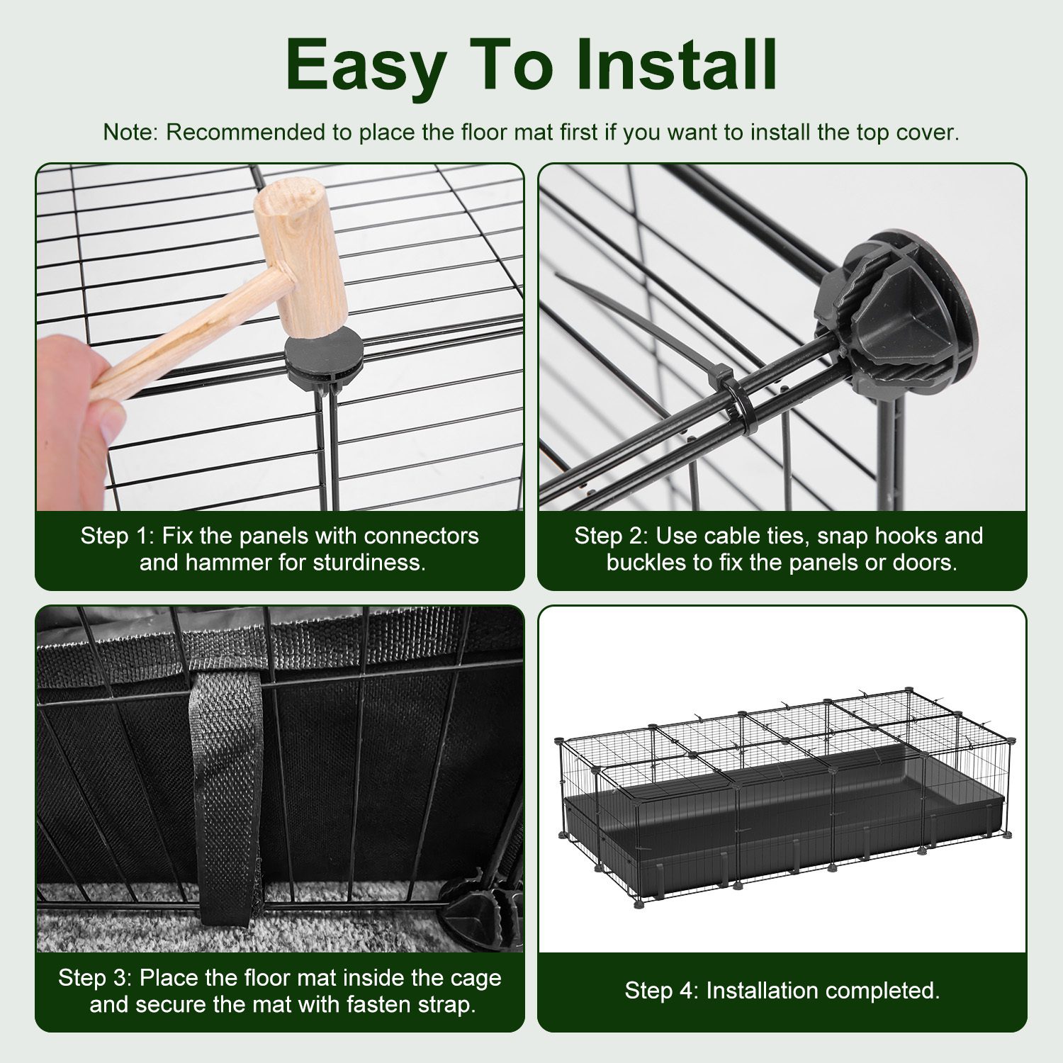 47x24x12IN Guinea Pig Cage Small Animal Playpen DIY Metal Pet Enclosure With 20 Panels Waterproof Floor Mat For Hedgehogs Chickens Ducklings Rabbits Hamsters - Image 8