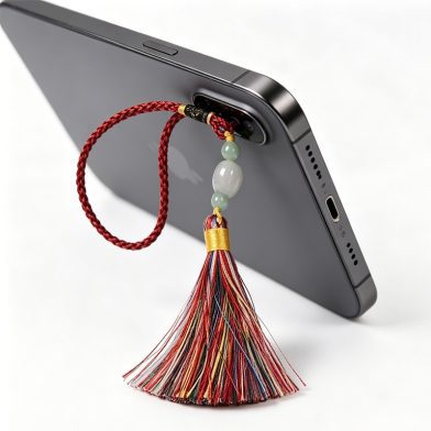 Knot Tassel Pendant For Phone Case, Mini Mala Tassels With Hanging Loop, Jade Beads And Charms