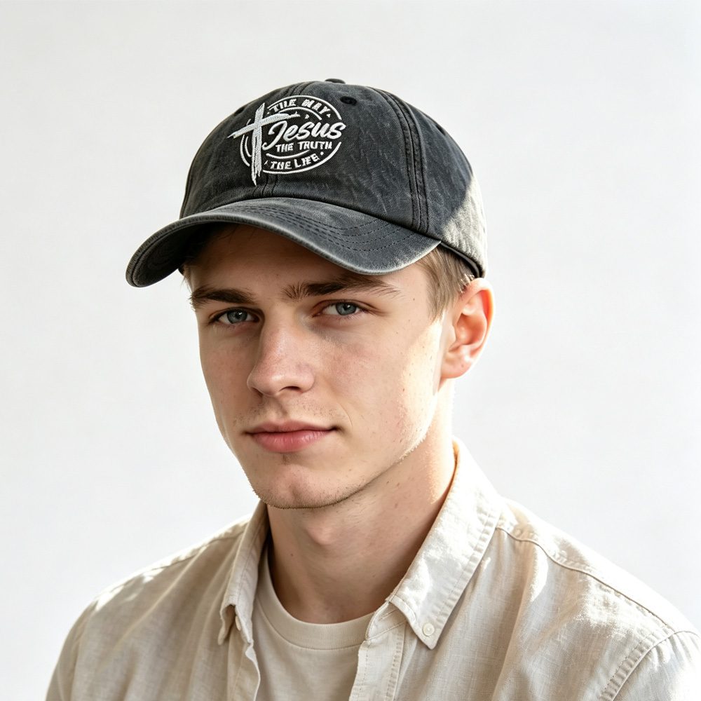 2pcs Vintage Washed Black Baseball Cap For Women Men, Jesus The Way The Truth The Life Cross Embroidered Faith Christian Hat - Image 3