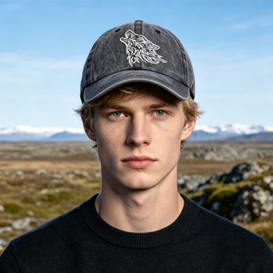 2pcs Tribal Howling Wolf Embroidered Vintage Washed Baseball Cap, Unisex Distressed Hat