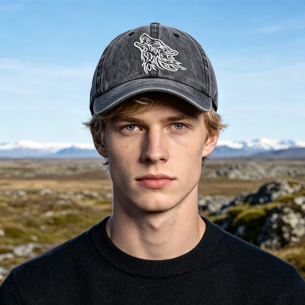 2pcs Tribal Howling Wolf Embroidered Vintage Washed Baseball Cap, Unisex Distressed Hat