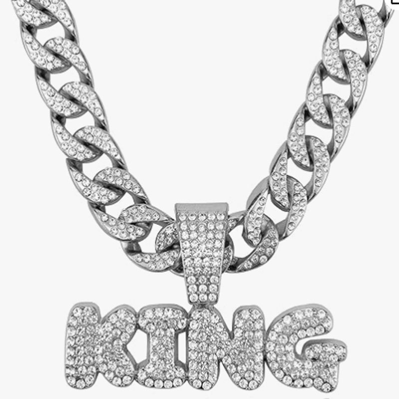 13mm Width Football Pendant Necklace,Full Diamond King Fashion Pendant Necklace, 3D Diamond Gold Zinc Alloy Stainless Steel Religious Zircon - Image 7