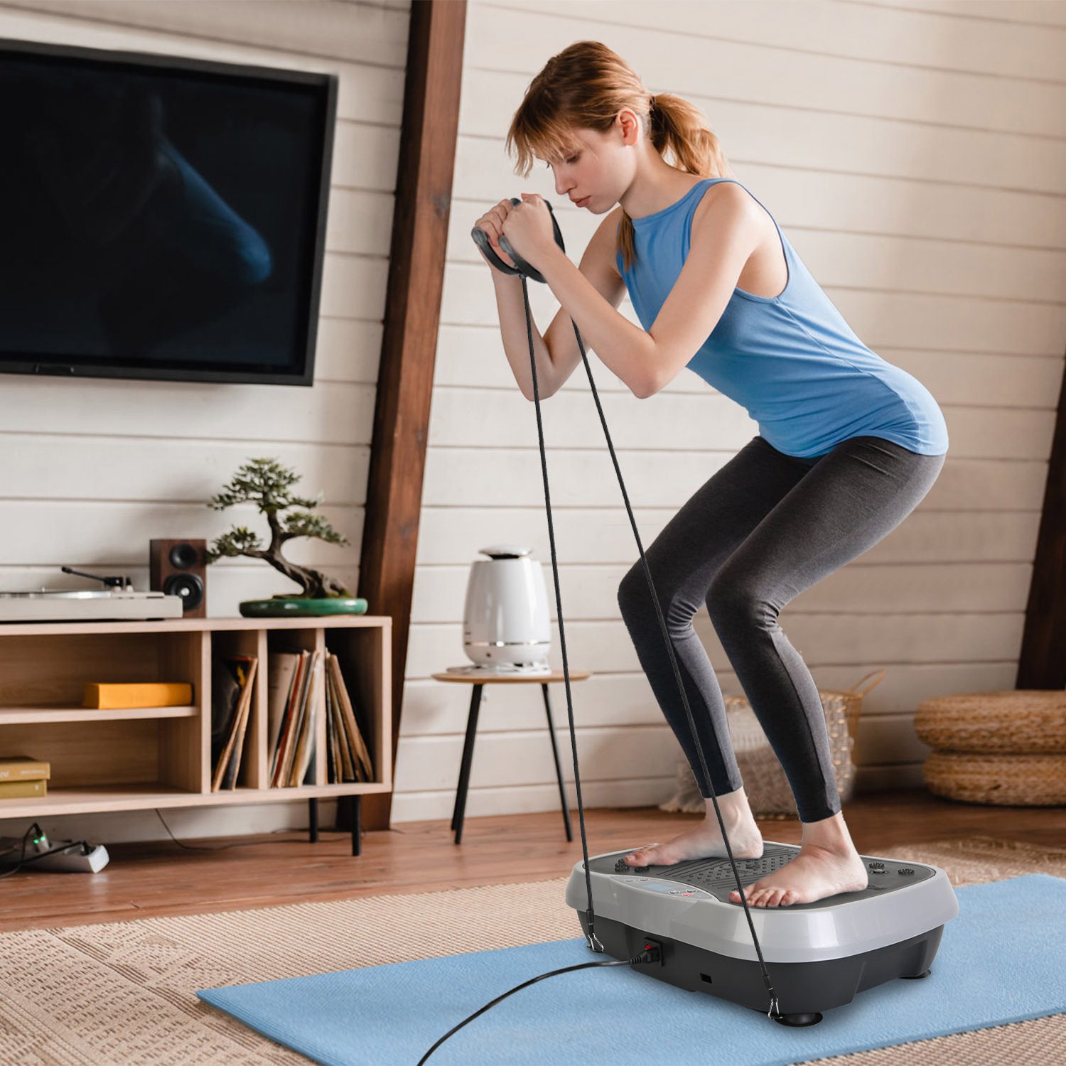 1Pc Vibration Exercise Machine With Resistant Bands For Spring Summer Fitness Remote Control Whole Body Vibration Platform Workout Equipment Home Fitness Training Equipment For Weight Loss Fat Burner - Image 8