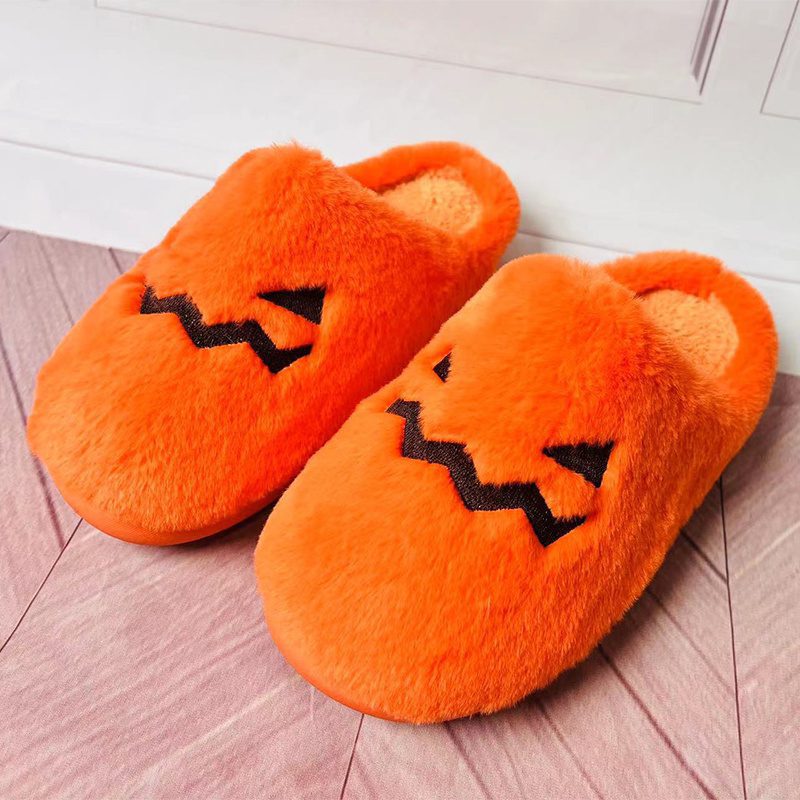 Cute Halloween Pumpkin Slippers Winter Warm Plush Bedroom Floor Home Slippers Casual Slip On Comfortable Cozy Indoor House Shoes - Image 4