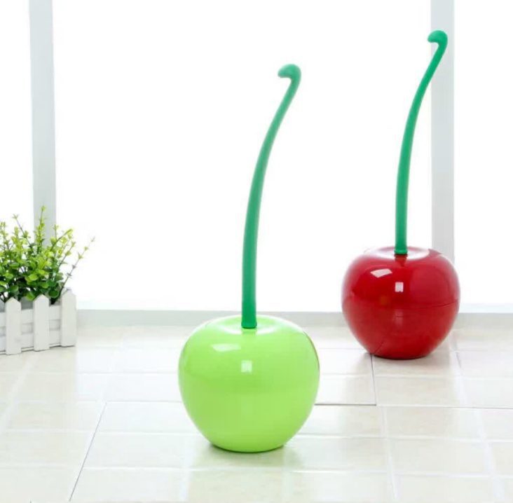Long Handle Soft Hair Household Toilet Brush Cherry Toilet Brush Daily Necessities Creative Plastic Cleaning Brush Toilet Brush Set - Image 3