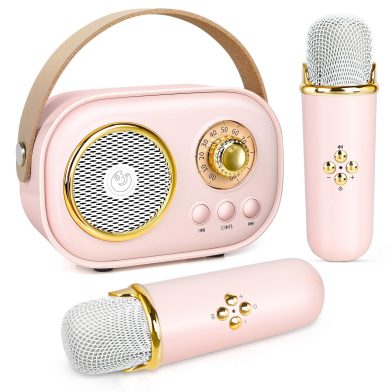 Etpark Kids Karaoke Machine Portable Bluetooth Speaker 2 Wireless Mics 6 Effects