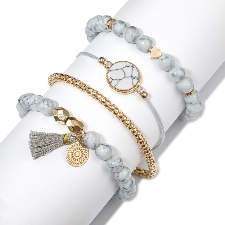 Geometric Creative Hollow Fringed Pine Stone Bracelet Four-piece - Image 4