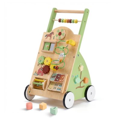 Wooden Baby Walker, Adjustable-speed Push-style Walker, Equipped With Montessori Activity Center, Silent Wheeled Baby Walking Toy