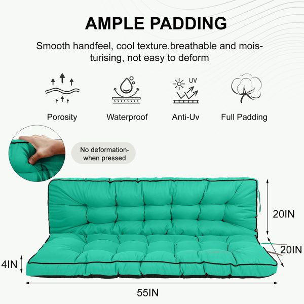 Outdoor Swing Cushions 55 Inch,Waterproof 4in Thick Porch Swing Cushion Replacement With Backrest And Ties,Comfortable 2-3 Seat Pation Swing Pad For Backyard,Garden,Lawn,Outdoor Furniture Blue - Image 7