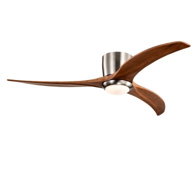 52  Flush Mount Fan Light,3 PCS Solid Wood Blades Ceiling Fan With Lights Remote Control,Quiet DC Motor, 6 Speed ,Reversible Ceiling Fan For Patio Living Room, Bedroom, Office,Indoor. Stain Nickel