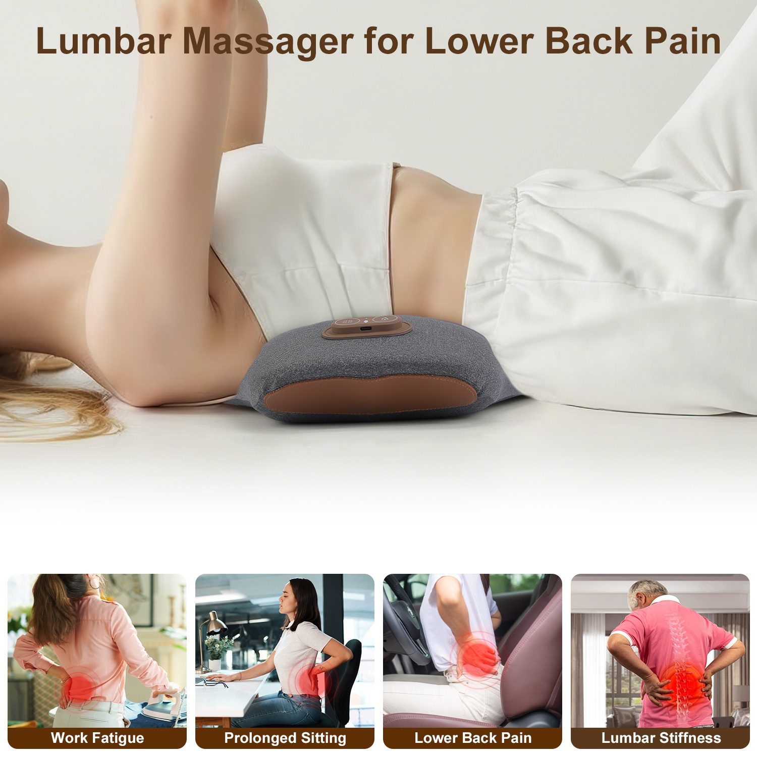 2 In 1 Electric Lumbar Massager Support Pillow Memory Foam Lower Back Massager With Heat Vibration Adapter For Pain Relief - Image 4