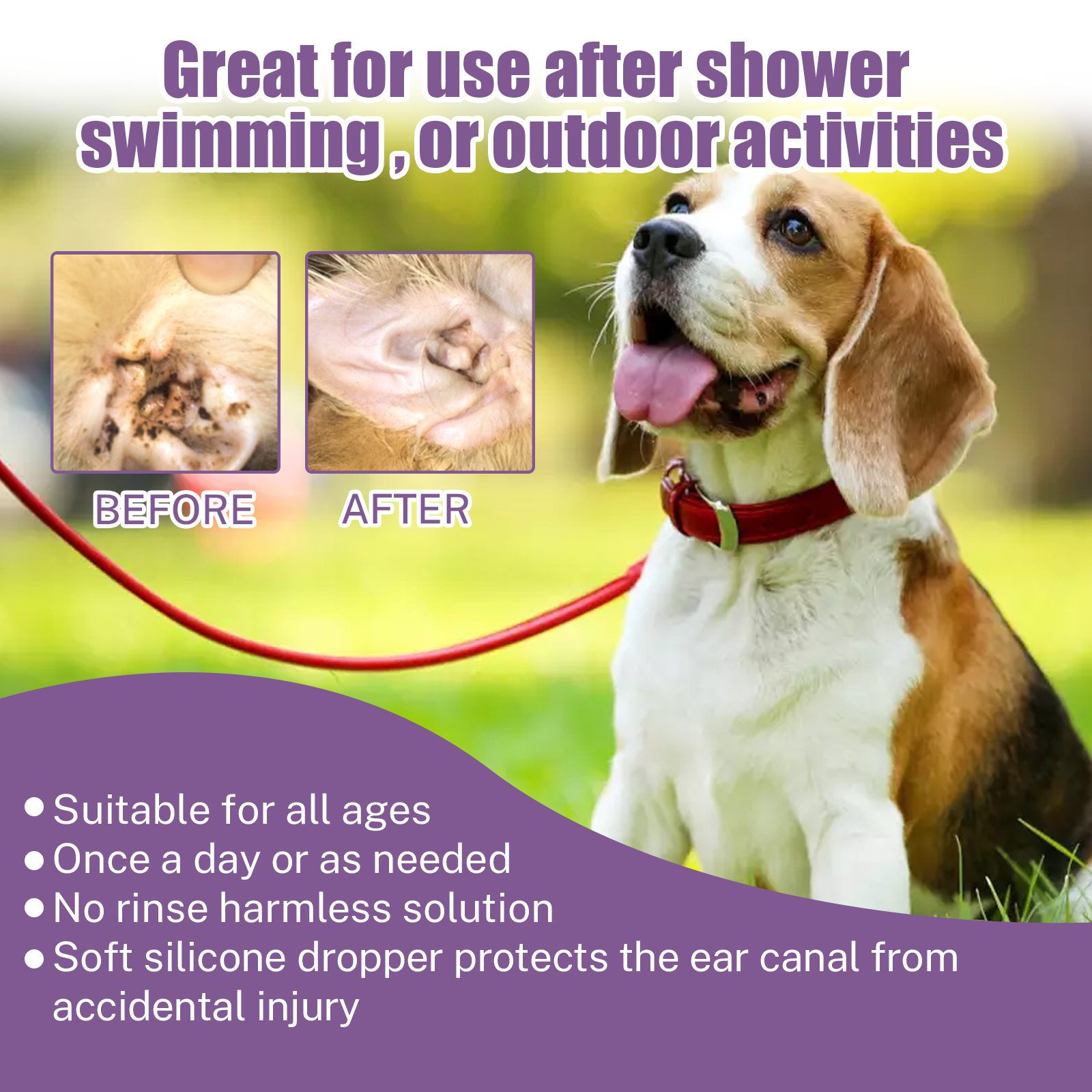 118ml Pet Ear Rinse Cleaner With Glycerin & Disodium EDTA, Anti-Itch Antimicrobial Ear Wash For Dogs Cats, Alcohol-Free Gentle Ear Cleanser With Cotton Swabs - Image 4